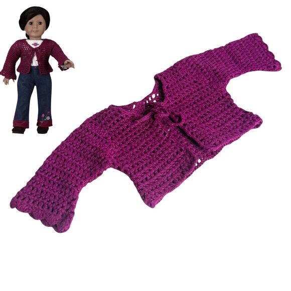 VTG American Girl Today Flower Power Outfit CROCHET SWEATER Purple Knit Cardigan - Picture 1 of 6